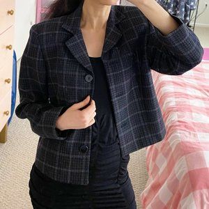 Vintage Pure Wool Gray Plaid Blazer Suit Jacket